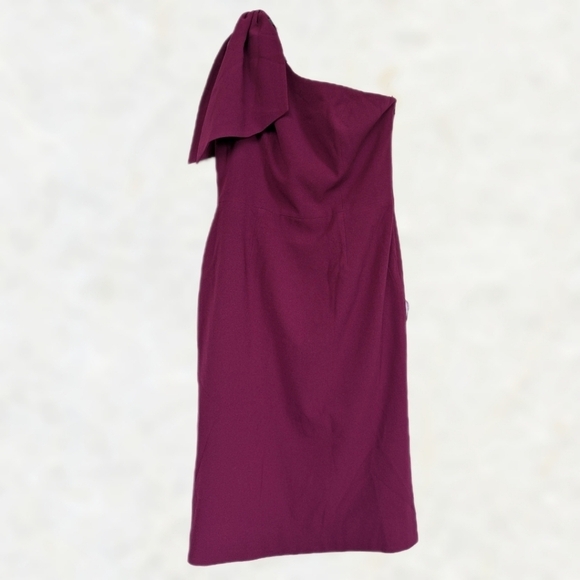 Dress the Population Tiffany Bow Shoulder One-sided Midi Dress Deep Plum- sz XXL - Picture 2 of 11